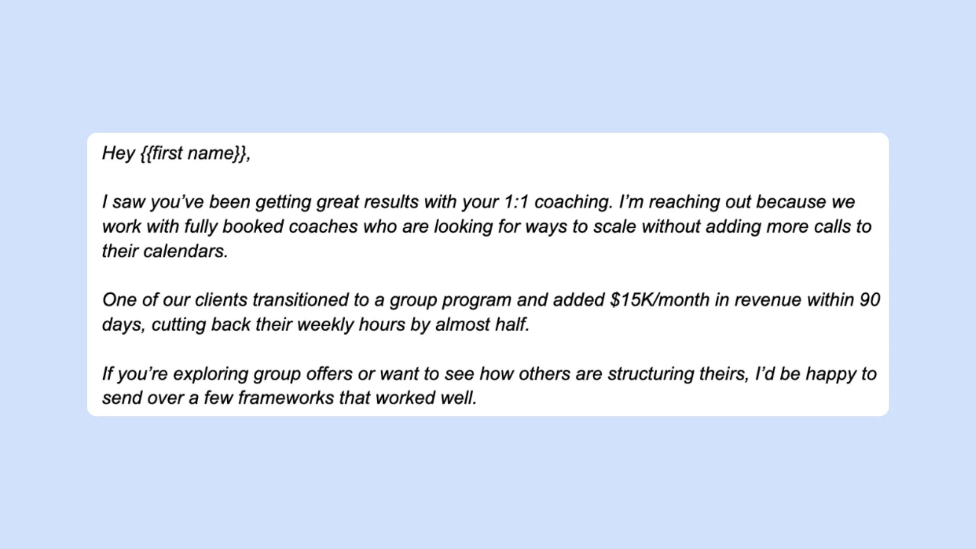 Email targeting coaches doing 1_1 sessions