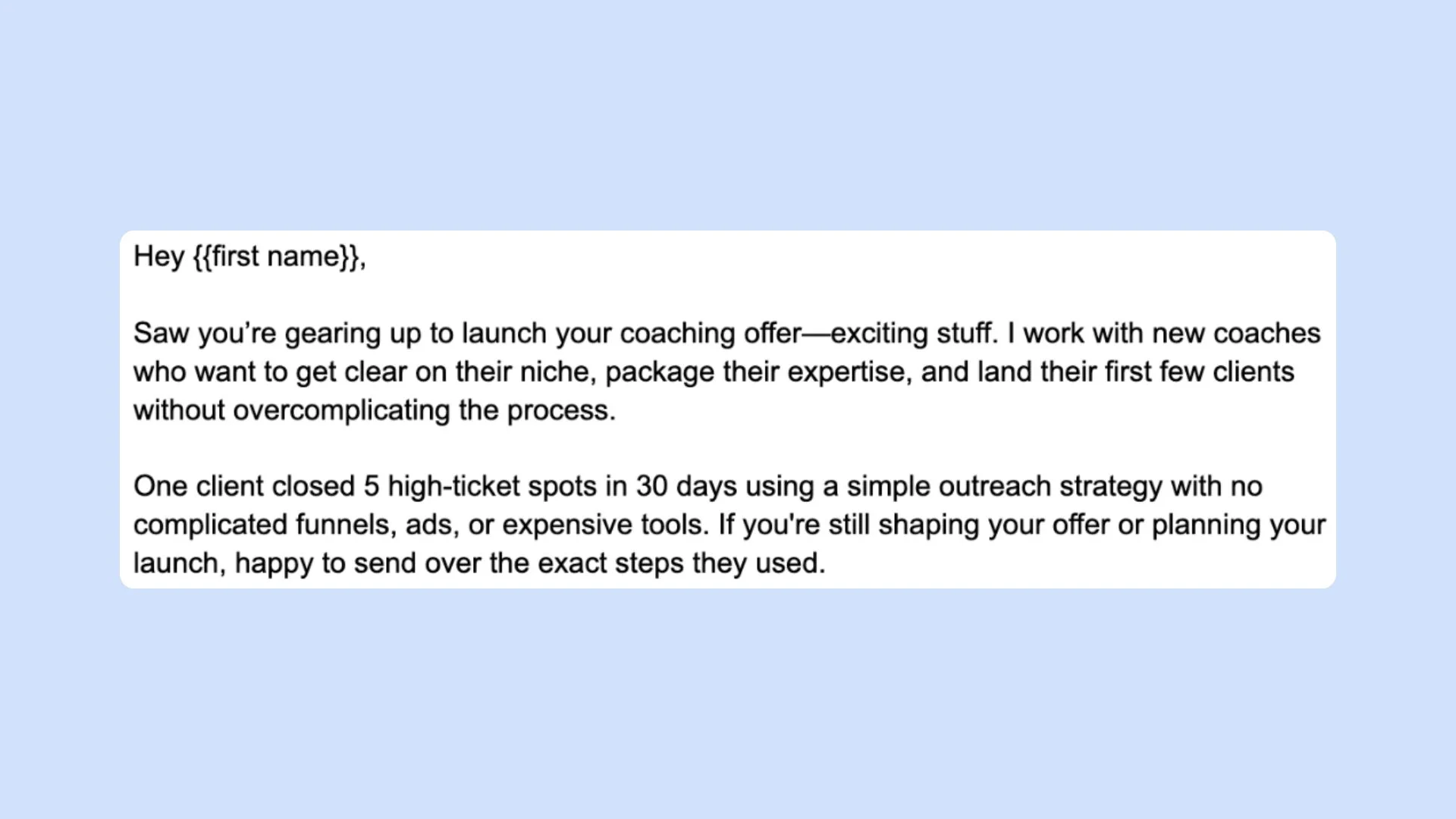Email targeting coaches launching their first offer